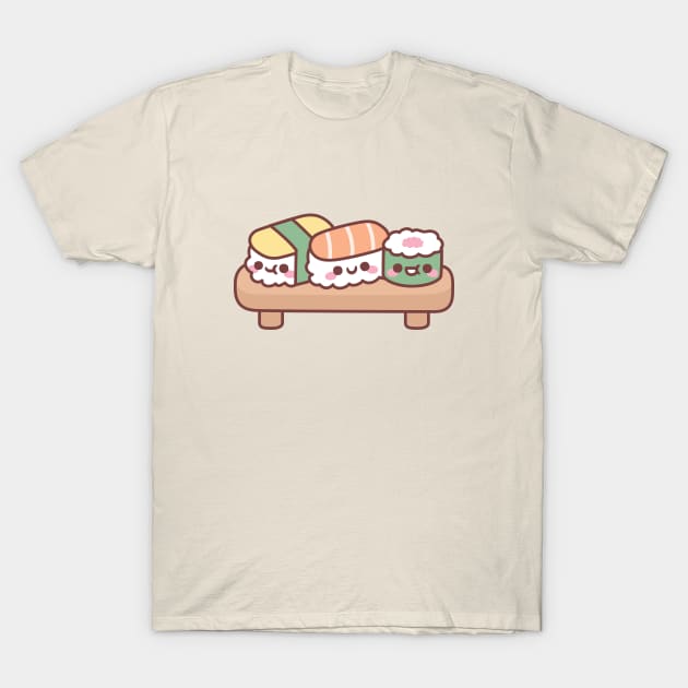 Cute Japanese Sushi Trio, Egg, Salmon and Maki T-Shirt by rustydoodle